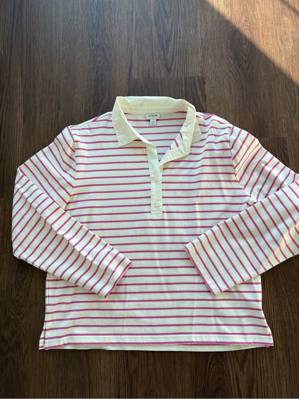 J.Crew Women’s Size Large Pink Stripe Polo Top - Picture 5 of 6